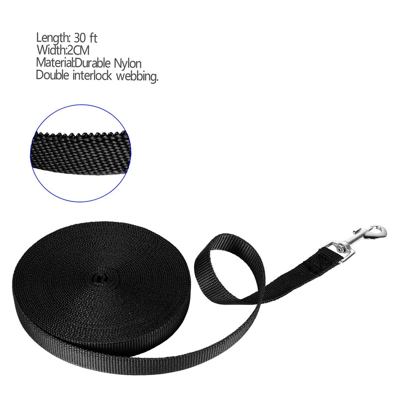 Training Leash for Dog 15ft 30ft 50ft/Black, Long Puppy Lead Leash for Small/Medium/Large Dog Training, Backyard Play, Camping, Recall Training 30ft - BeesActive Australia