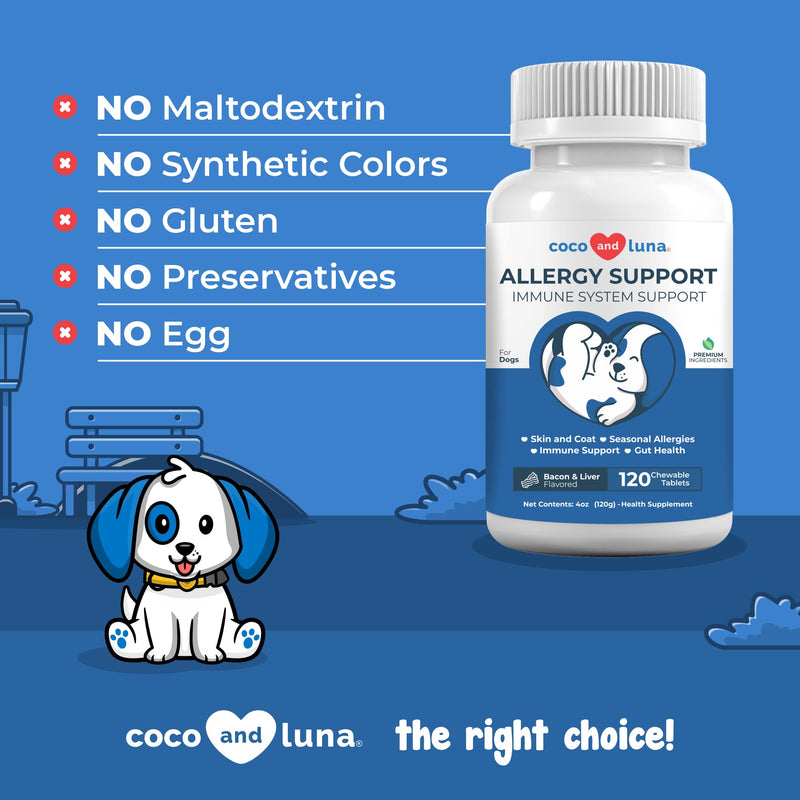 Allergy Support for Dogs with Dog Probiotics for Itchy Skin - Dog Itch Relief, Allergy Relief for Dogs, Dog Skin and Coat Supplement, Skin Soother for Dogs, Itch Relief for Dogs - 120 Chewable Tablets - BeesActive Australia