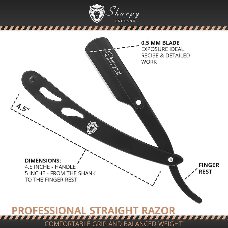 SHARPY Cut Throat Razor Kit - Matte Black Straight Razor Men - Professional Barber Shaving Razor for Men - Moustache & Beard Razor Men Shaving Kit - BeesActive Australia