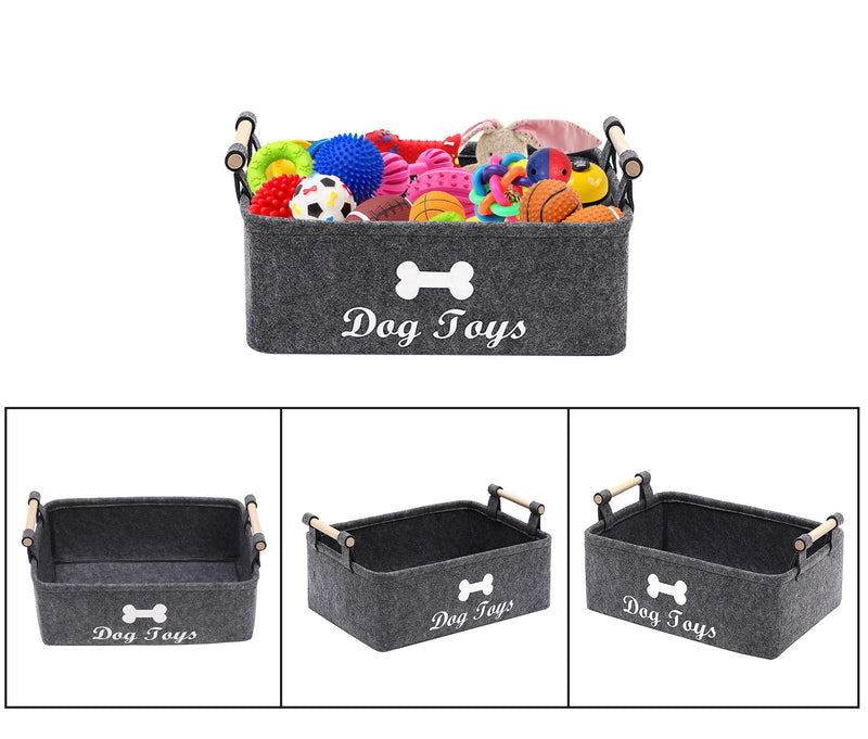Geyecete Dog Toys Storage Bins - with Wooden Handle, Collapsible Pet Supplies Storage Basket Pet Supplies Storage Basket/Bin Kids Toy Chest Storage Trunk Gray - BeesActive Australia