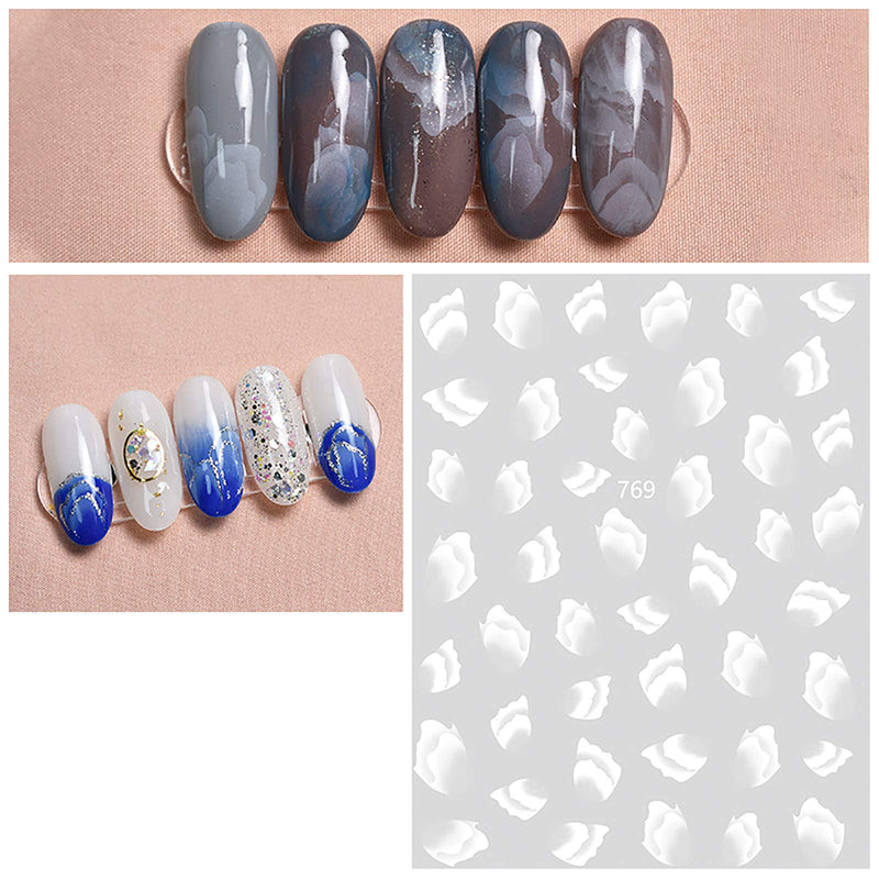 Simple Hill Pattern Nail Art Stickers Decals,3D Self-Adhesive White Shell Style Hills Nail Design for Women Girls,4 Sheets DIY Acrylic Nail Supplies,Manicure Tips Nails Decoration - BeesActive Australia