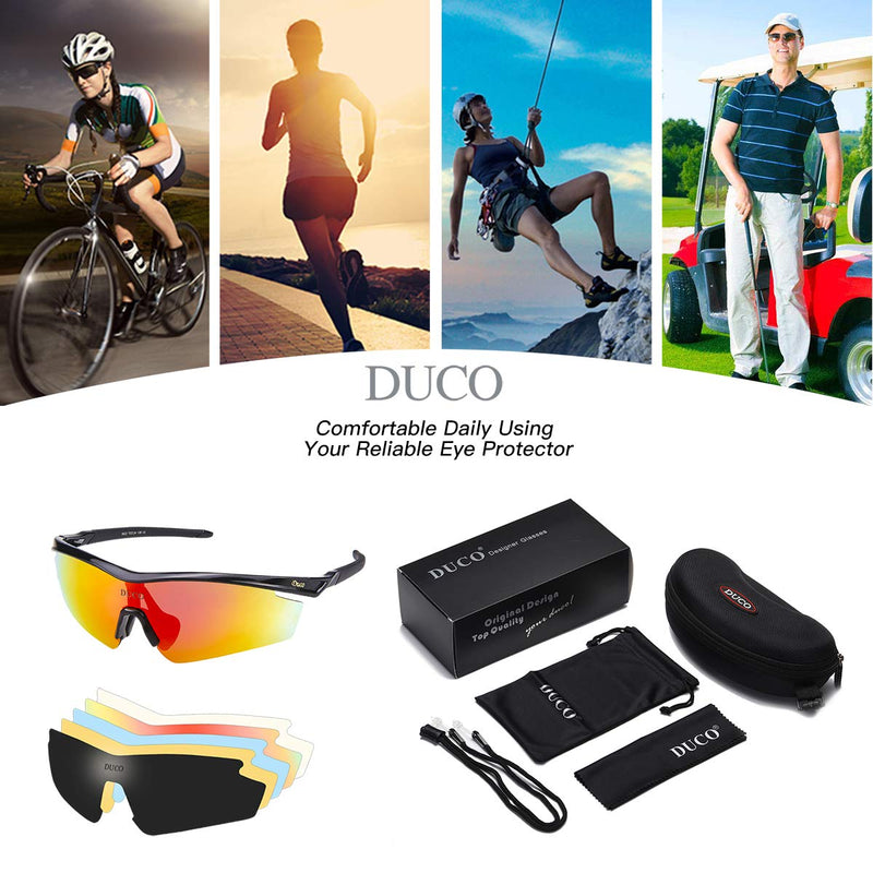 Duco Polarized Sports Sunglasses with 5 Interchangeable Lenses for Men Women Cycling Running Driving Fishing Glasses Black - BeesActive Australia