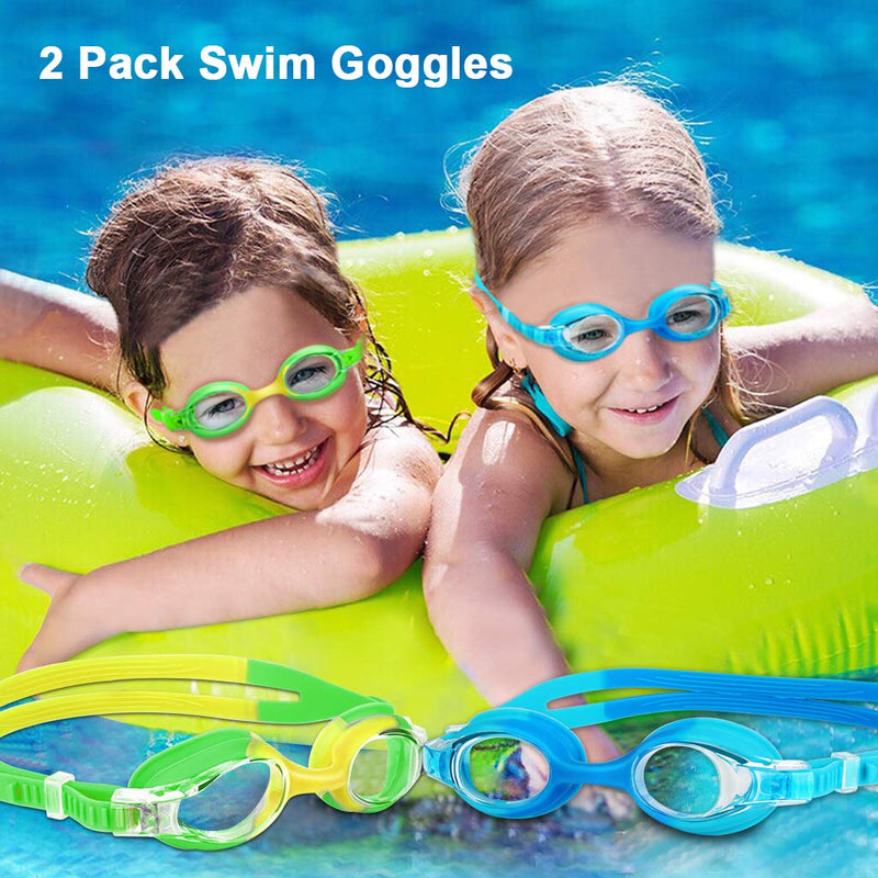 Kids Swim Goggles, 2 Pack Swimming Goggles No Leaking Anti Fog Kids Goggles for Boys Girls(Age 6-14) - BeesActive Australia