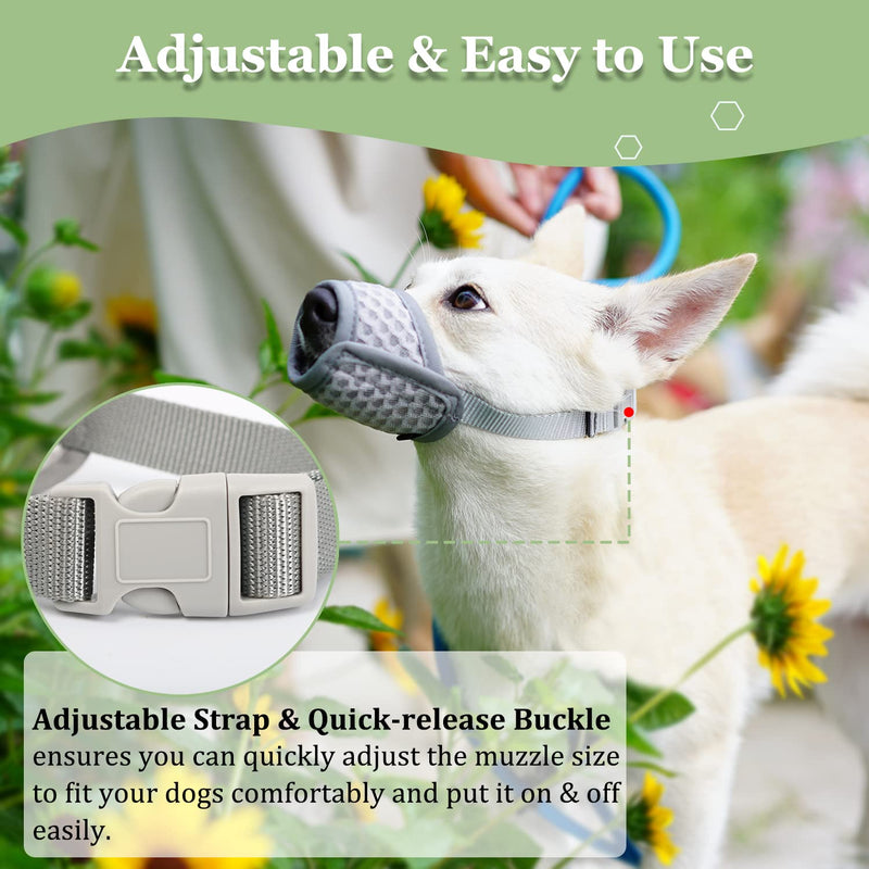 Dog Muzzle, Soft Mesh Muzzle for Small Medium Large Dogs Chihuahua Poodles Beagle Dachshund Corgis Labrador Golden, Puppy Muzzle for Biting Chewing Grooming, Allows Panting Drinking Grey XS-(Snout 5¼”-6”) - BeesActive Australia