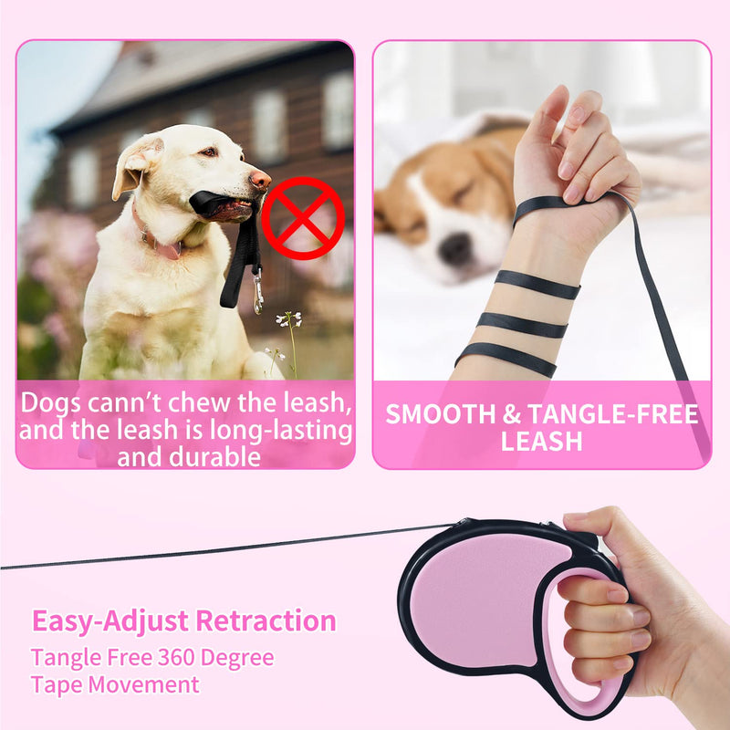 Slognny Retractable Dog Leash,[Strong Nylon Tape][One-Handed One Button Lock] for Medium Small Dog or Cat,16ft Pet Walking Leash with 360°Tangle-Free Design,Anti-Slip Handle,Gift Package pink - BeesActive Australia