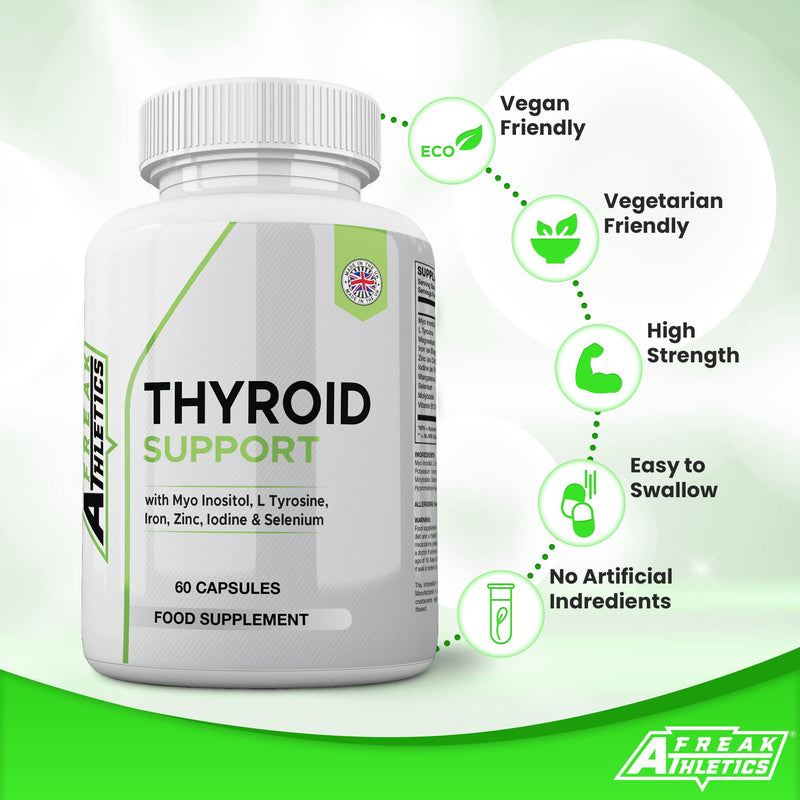 Thyroid Support Supplement - 60 Capsules - Includes Myo inositol, L-Tyrosine, Iron, Magnesium, Zinc, Manganese, Selenium, Vitamin B12 - Contributes to The Reduction of Tiredness & Fatigue - BeesActive Australia