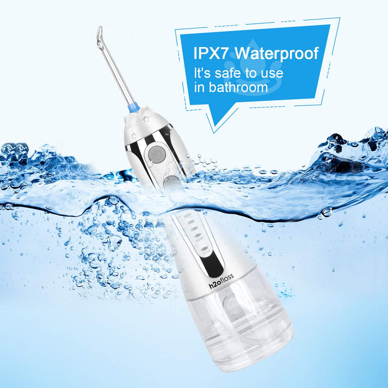 H2ofloss Cordless Water Dental Flosser, Portable Oral Irrigator for Teeth, Braces, Rechargeable & IPX7 Waterproof Teeth Cleaner for Home Travel White - BeesActive Australia