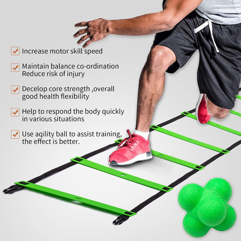 AIRLAXER Speed Ladder,Sports Agility Ladder Set Trainer,Workout Training Equipment for Footwork in Ground,Football Soccer Exercise Ladder.Reaction Balls for Agility Reflex .with Carrying Bag - BeesActive Australia