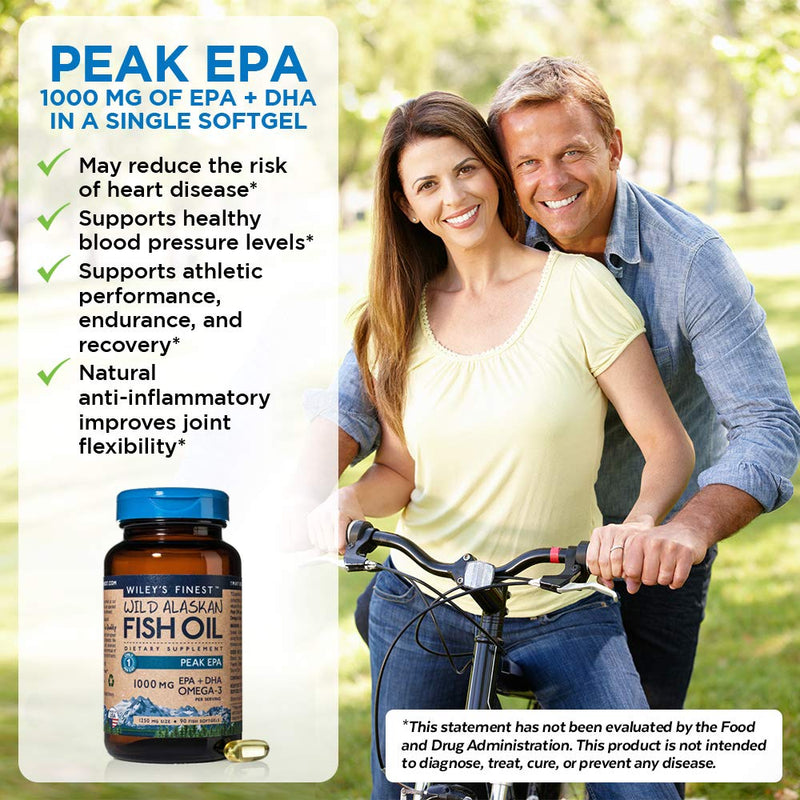 Wiley’s Finest Peak EPA 1000mg EPA + DHA Omega-3 Per Capsule - High Potency Wild Alaskan Fish Oil IFOS Certified Fish Gelatin Capsules 30 Count - BeesActive Australia