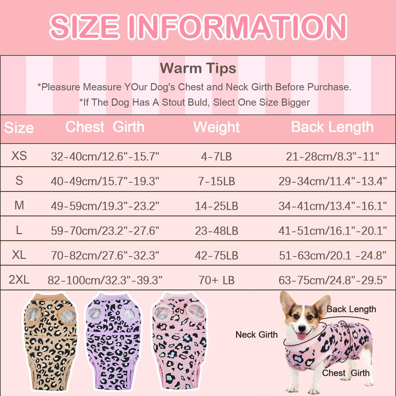 Kuoser Surgical Recovery Suit for Dogs Cats, Pet Leopard Printed Recovery Shirt After Surgery for Abdominal Wounds, Cone E-Collar Alternative Spay Bandages Onesie, Dog Anti Licking Snugly Suit Small (Back: 11.4" - 13.4"; Weight: 7 - 15LB) Pink - BeesActive Australia