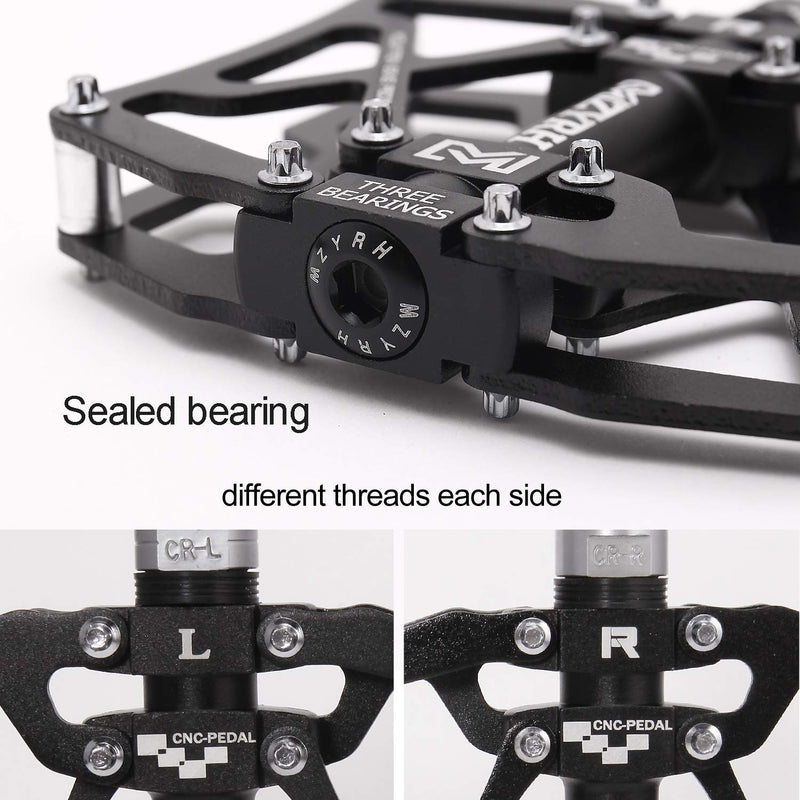 MZYRH Mountain Bike Pedals, Ultra Strong Colorful CNC Machined 9/16" Cycling Sealed 3 Bearing Pedals Black 3 Bearings - BeesActive Australia