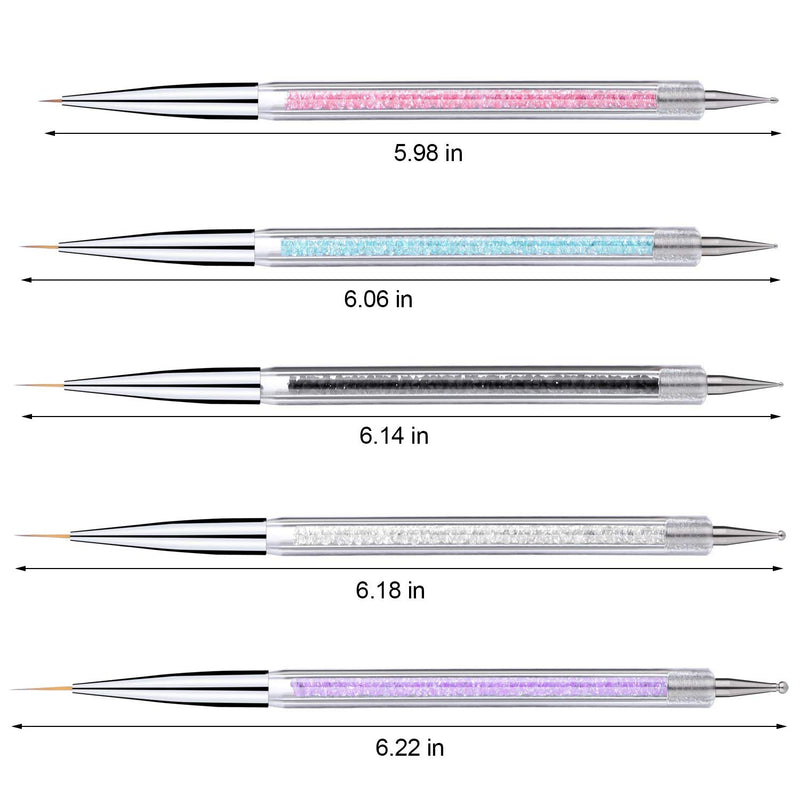 5 Pieces Nail Art Liner Brushes, Dual-ended Painting Nail Design Brush Pen Include Liner Brushes and Dotting Pen 5,7,9,11,13 mm Color A - BeesActive Australia