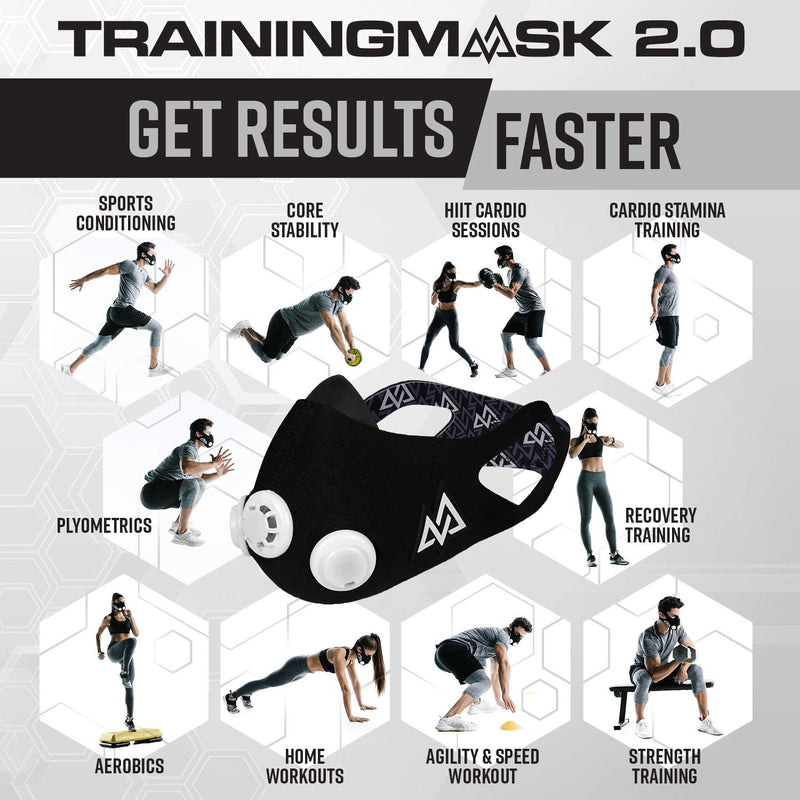 TRAININGMASK Training Mask 2.0 - for Endurance - Increase Your Sports Performance, Endurance, Weight Lifting, Workout, Running Altitude Mask, Fitness Running, Manufactured in USA Black Medium - BeesActive Australia