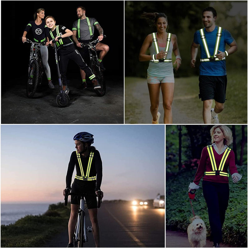 Reflective Vest 2 Pack, High Visibility Reflective Running Gear Safety Vest Straps for Men Women Kids for Night Running Walking Cycling (Black) - BeesActive Australia