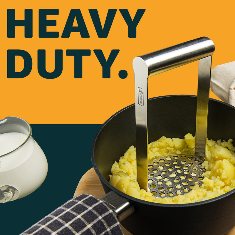 LURCH Germany Heavy Duty Potato Masher With Horizontal Handle | Avocado Masher | Versatile Food Masher For Vegetable | Made of Durable Stainless Steel | 7.5 Inches - Silver - BeesActive Australia
