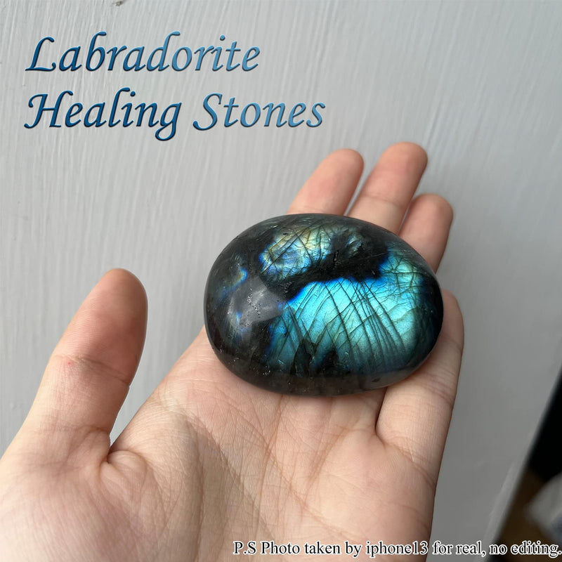 Labradorite Healing Stones, Natural Palm Stone, Healing Crystals Polished Gemstone Irregular Banded Pocket Worry Stones with Energy - Large Size Reiki Crystal Used for Intuition Labradorite Palm Stone - BeesActive Australia