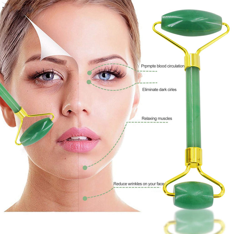 Jade Roller and Gua Sha Tools Set - Anti Aging Rose Quartz Roller Massager - 100% Real Natural Jade Roller for Face, Eye, Neck - Beauty Jade Facial Roller for Slimming & Firming(Green) - BeesActive Australia