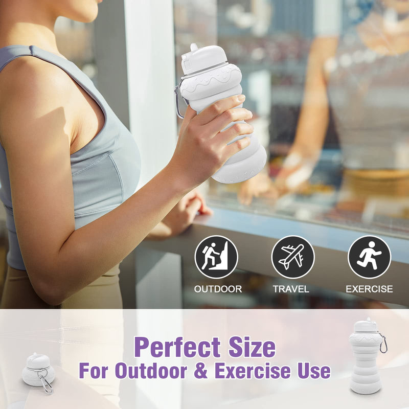 Luuttle Collapsible Silicone Water Bottle - Reuseable Water Bottles for Sports Gym Travel Essentials Camping Hiking Lightweight (600ml) white - BeesActive Australia