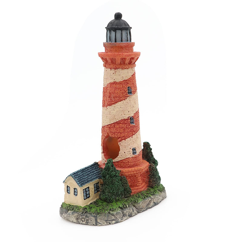 HRRIVE Aquarium Lighthouse Tower Country Style Painted Red and Beige Oblique Bands Fish Hiding Rock for Freshwater Marine Fish Tank Decoration - BeesActive Australia