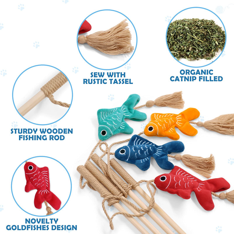 Goldfishes Cat Wand Catnip Toys with Tassels Kitten Fishes Teaser Chew Knickknack Interactive Fishing Rod Pillows Catmint Plush Kitty Plaything Gift Ideas Set of 4 - BeesActive Australia