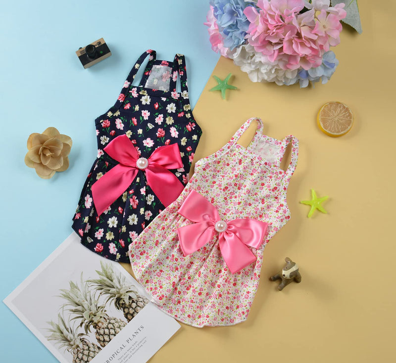 MSNFOASM 2pcs-New Spring Summer Puppy Dog Dress,Cute Colored Sun Flower Dog Bow Skirt for Small Girl Dogs XXS/(Chest 10",Back 8") RoseRed+Pink - BeesActive Australia