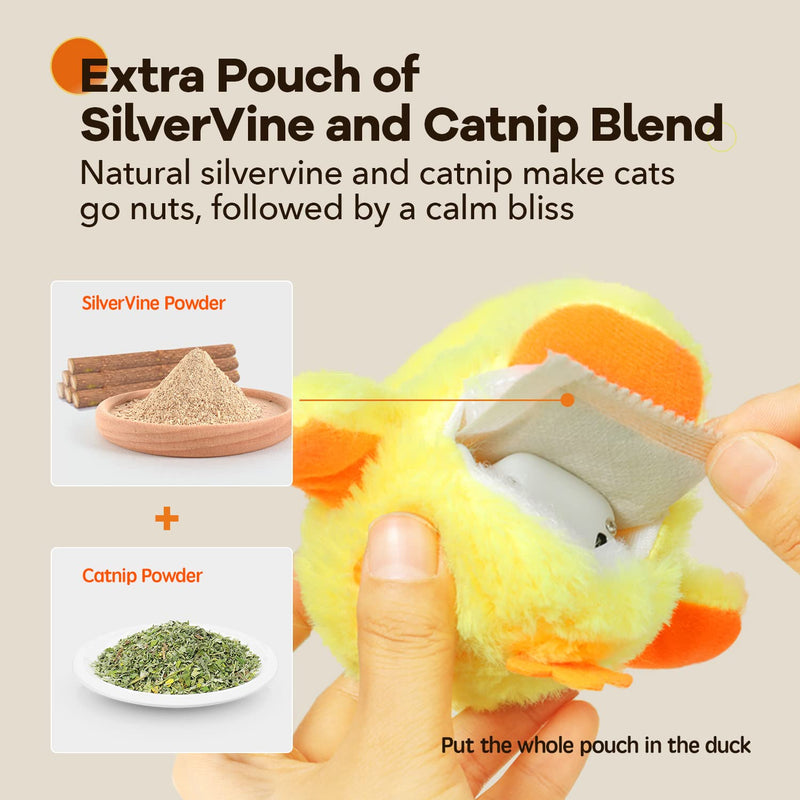 Potaroma Cat Toys Rechargeable Flapping Duck & Fish with SilverVine Catnip, Lifelike Chirping, Cat Kicker Toys, Touch Activated Kitten Toy Plush Interactive Cat Exercise Toys - BeesActive Australia