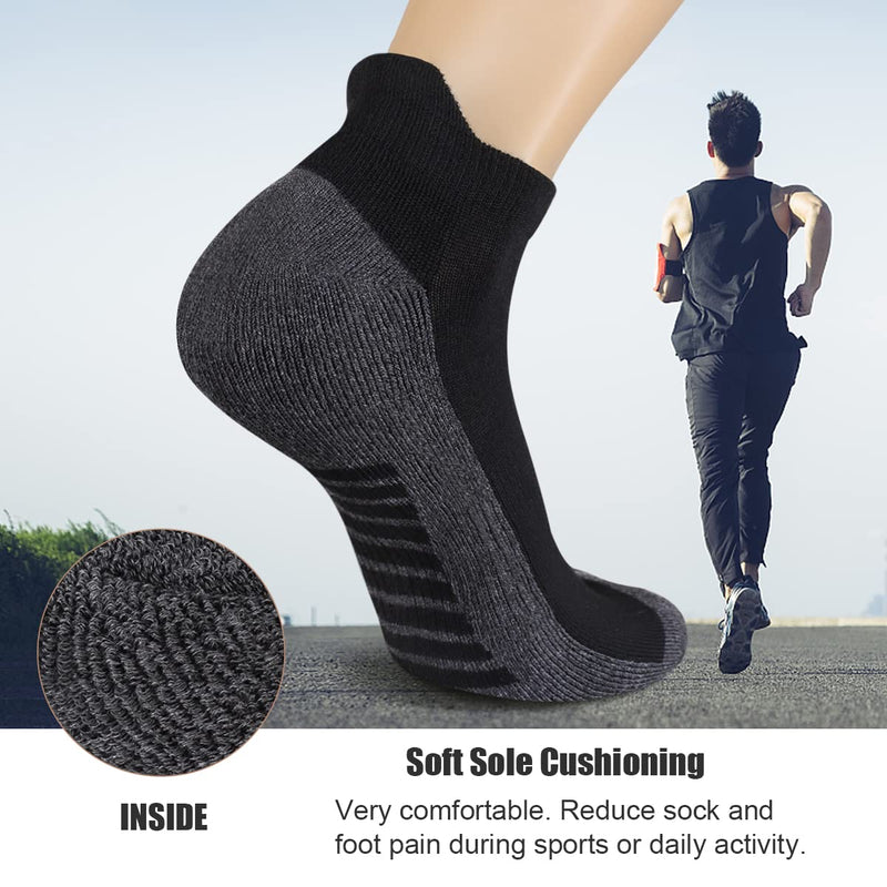 Eallco Mens Ankle Socks Low Cut Athletic Cushioned Running Tab Socks 6 Pack Black 6 (Fits Mens Shoe Size 6-12) - BeesActive Australia
