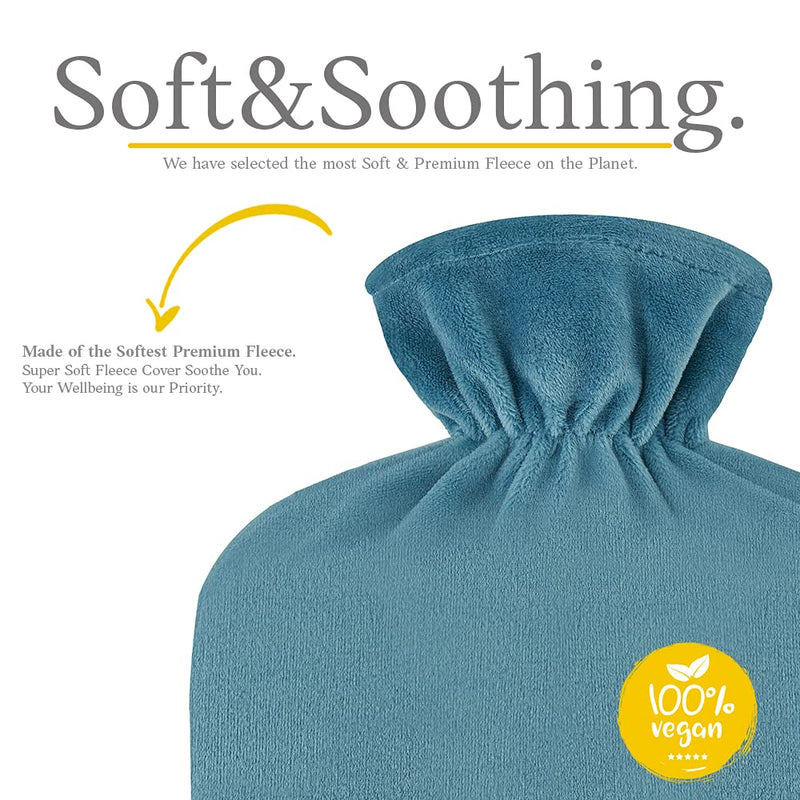 Hot Water Bottle with Fleece Cover - Soft Premium Fluffy Cover - 1.8L Large Capacity - Hot Water Bag for Pain Relief, Back, Neck and Shoulders & Warm Cosy Nights - Great Gift for Women (Green/Blue) Green/Blue - BeesActive Australia