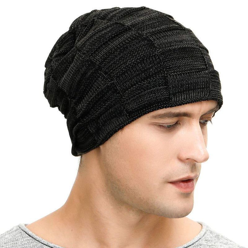 Vgogfly Slouchy Beanie for Men Winter Hats for Guys Cool Beanies Mens Lined Knit Warm Thick Skully Stocking Binie Hat Black - BeesActive Australia