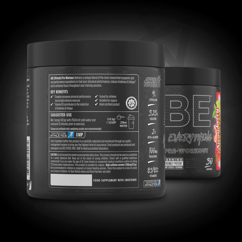 Applied Nutrition Bundle ABE Pre Workout 315g + 700ml Protein Shaker | All Black Everything Pre Workout Powder, Energy & Physical Performance with Creatine, Beta Alanine (Strawberry Mojito) - BeesActive Australia