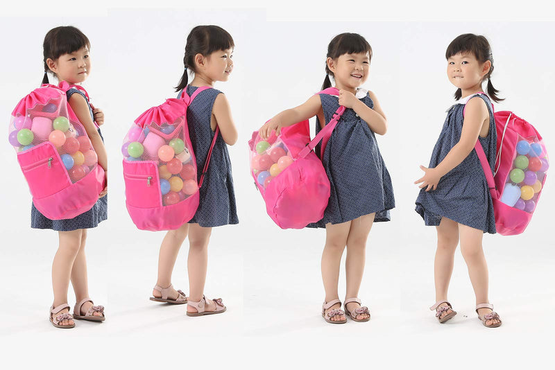 Large Beach Toys Mesh Pink Bag,Adjustable Shoulder Strap, Drawstring, Beach Toy Bag For Children Used in Beach, Swimming, Outdoor Activities - BeesActive Australia