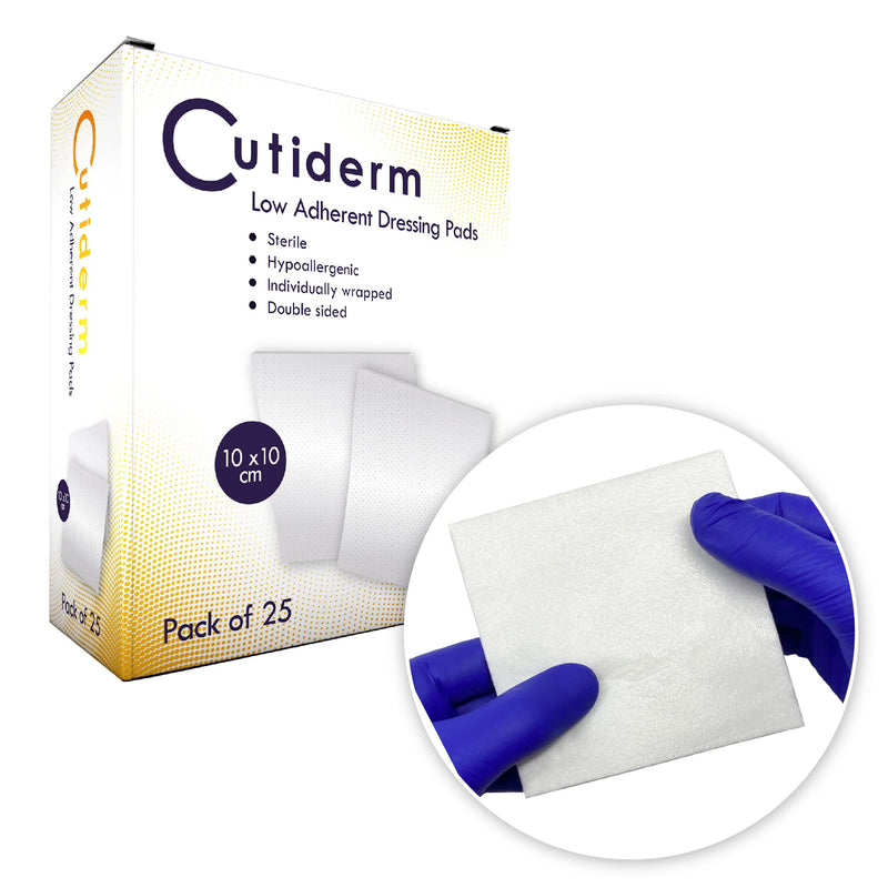Cutiderm Low Adherent Sterile Absorbent Wound Dressing Pad 10cm x 10cm - Box of 25 10cm x 10cm (Pack of 25) - BeesActive Australia