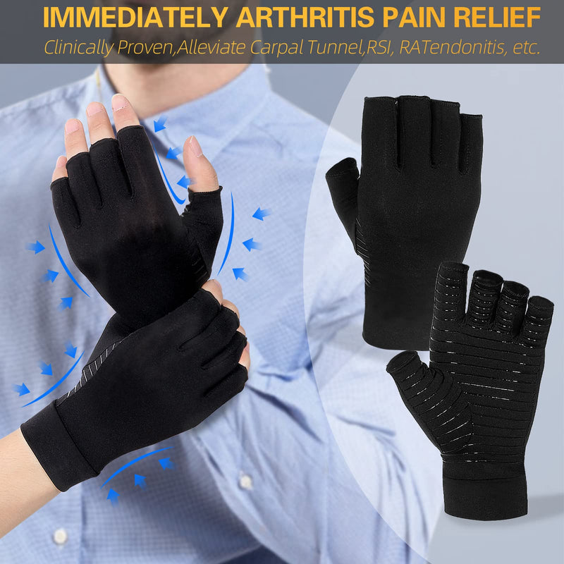 Donfri 1 Pair Copper Infused Arthritis Hand Compression Gloves Fingerless Design Women Men Relieve Symptoms Rheumatoid Osteoarthritis Raynauds Disease Breathable Comfortable Fit Machine Washable (M) M - BeesActive Australia
