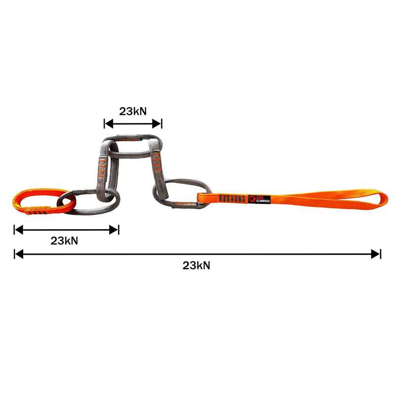 GM CLIMBING 23kN Nylon Safe Chain CE UIAA Certified 16mm Double Wrapped Sling for Personal Anchor Tether System Aid Climbing Hammock Suspension 97cm / 38in Safe chain (GrayOrange) - BeesActive Australia
