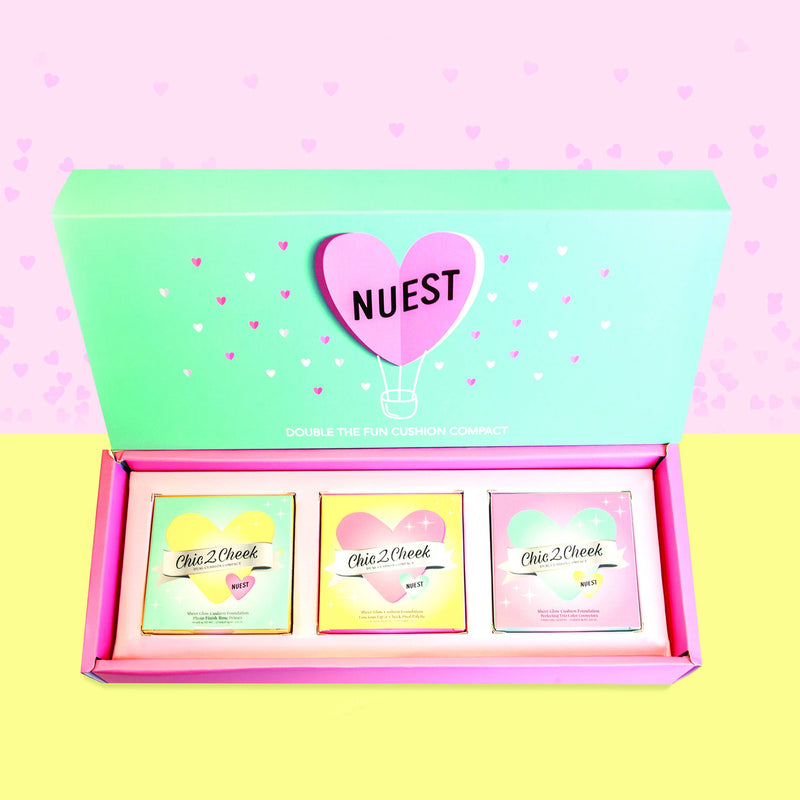 Chic2Cheek 3 Tiered Compact by Nuest Cosmetics, Luscious Lip and Cheek Dual Palette with Cushion Foundation and Applicator (Luscious Lip Cheek Nude Fair) Luscious Lip Cheek Nude Fair - BeesActive Australia