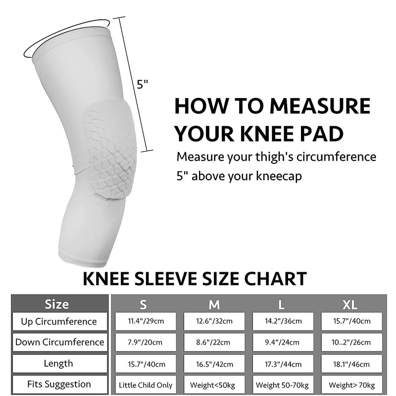 XL Knee Sleeve Honeycomb Kneepad Crashproof Antislip Basketball Volleyball Leg Knee Long Sleeve Protective Pad - 2 Packs White M - BeesActive Australia
