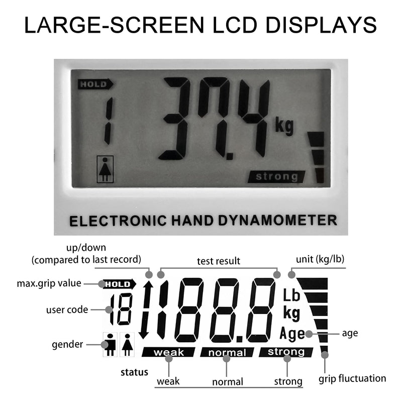 Handeful Digital Hand Dynamometer Grip Strength Measurement Meter Auto Capturing Electronic Hand Grip Power 198Lbs / 90Kgs Gray - BeesActive Australia