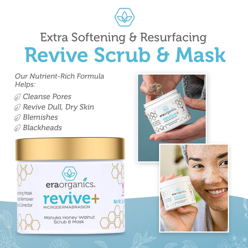 Era Organics Microdermabrasion Facial Scrub & Face Exfoliator - Spa Quality Exfoliating Face Mask with Manuka Honey & Walnut - Moisturizing Facial Exfoliant for Dry Skin, Blackheads & Wrinkles (2 oz) 2 Ounce (Pack of 1) - BeesActive Australia