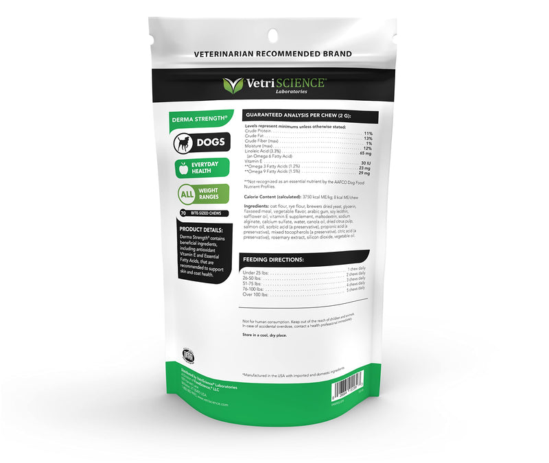 VETRISCIENCE Derma Strength Allergy, Immunity and Itchy Skin Relief Supplement for Dogs with Omega 3 6 9, 70 Yummy Soft Chews - Supports Healthy Skin, Coat Shine and Seasonal Dog Allergies - BeesActive Australia