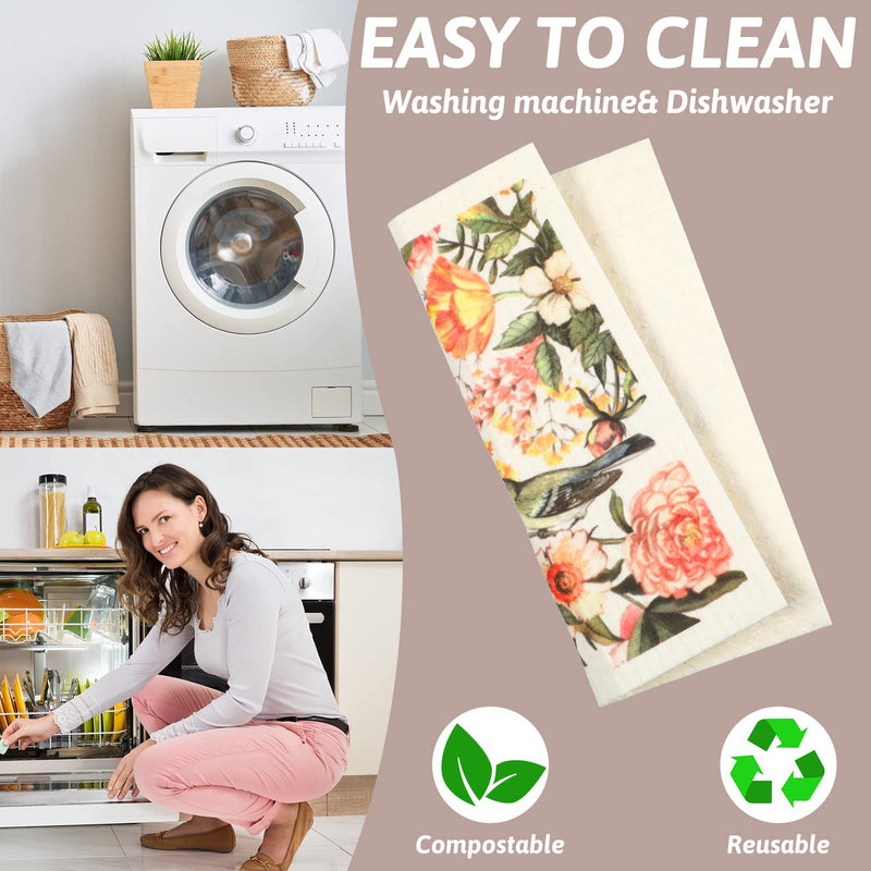 6 Pcs Swedish Kitchen Dish Cloths Kitchen Towels Reusable Sponge Cleaning Cloths Wipes Absorbent Dish Cloth Quick Drying Washable Decorative Tea Towels No Odor Bar Hand Towel (Flower) Flower - BeesActive Australia