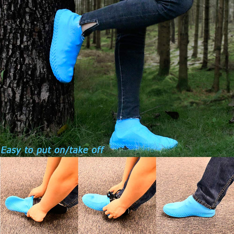 LEGELITE Reusable Silicone Waterproof Shoe Covers, No-Slip Silicone Rubber Shoe Protectors for Kids,Men and Women Black and Blue, 2 Pack Small - BeesActive Australia