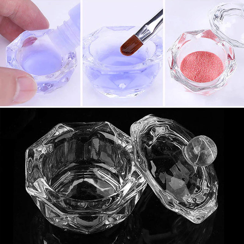 Karlash Nail Art Acrylic Liquid Powder Dappen Dish With Lid Clear Glass Crystal Cup Glassware Tools Glass Dappen Dish Nail Crystal Bowl Glass… (Pack of 2) Pack of 2 - BeesActive Australia