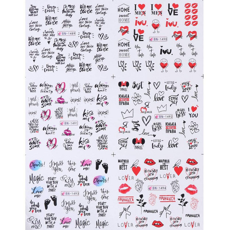 Lookathot 12Styles/Sheets Nail Art Stickers Decals Valentine's Day Series Love Heart Design DIY Foil Paper Printing Transfer Acrylic Decals - BeesActive Australia