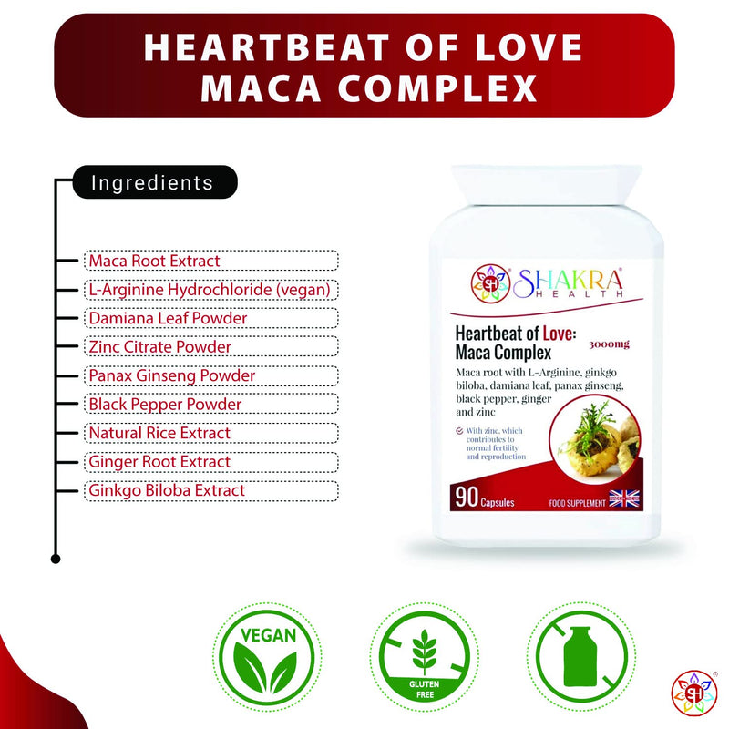 Heartbeat of Love: Maca Complex. Relieve Premenstrual Syndrome, Increase Intimate, Drive, Energy, Stamina for Men & Women | Shakra Health - BeesActive Australia