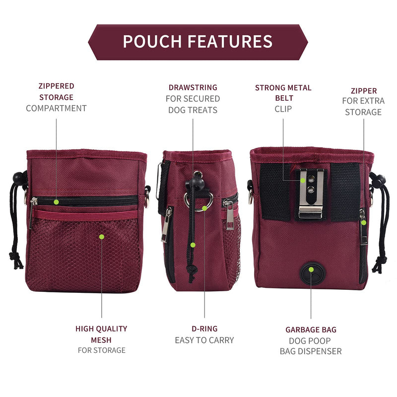 AOKLANT Dog Treat Pouch,Dog Training Pouch Bag with Waist Shoulder Strap,3 Ways to Wear,Easily Carries Pet Toys,Kibble, Treats,Personal Effects Red - BeesActive Australia