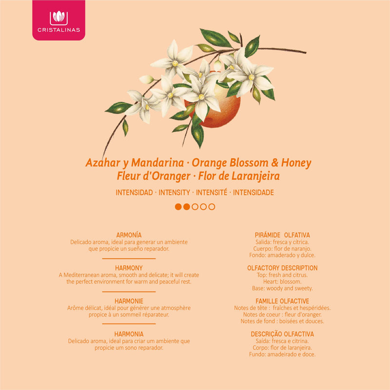 CRISTALINAS Air Freshener, Reed Diffuser, 40ml / 8 weeks, 0% alcohol, Orange Blossom & Honey Fresco 8x6x21 cm - BeesActive Australia
