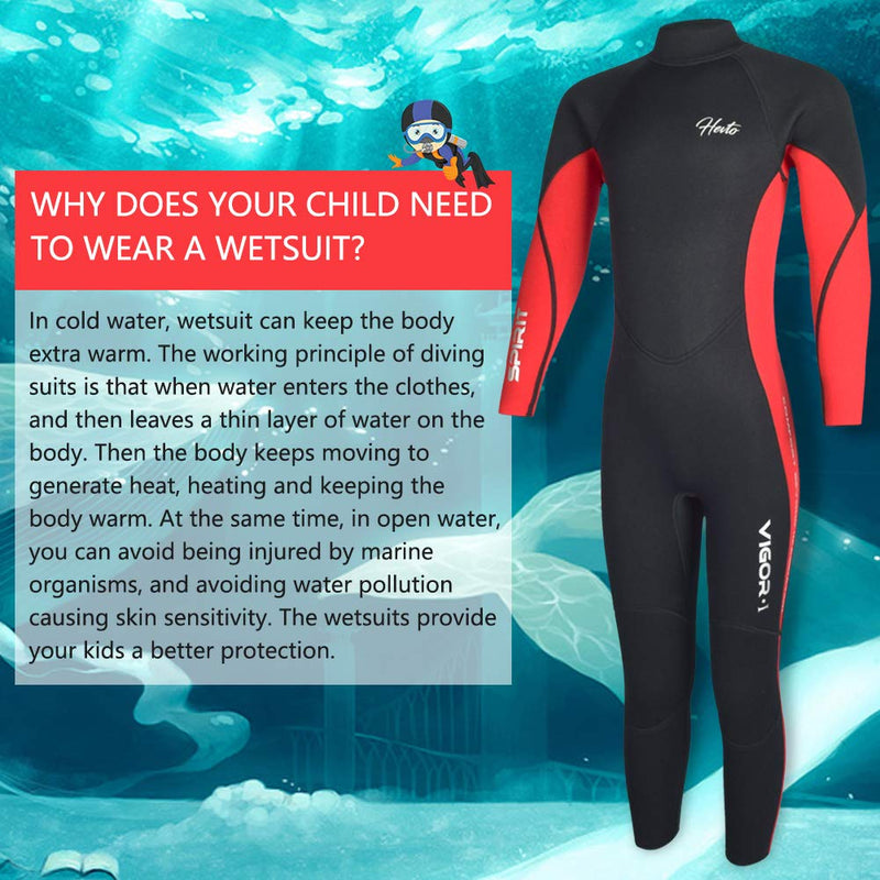 [AUSTRALIA] - Hevto Wetsuits Kids and Youth Vigor 3mm Neoprene Full Suits Long Sleeve Surfing Swimming Diving Swimsuits Keep Warm Back Zip for Water Sports Red Kids Ⅰ 10 