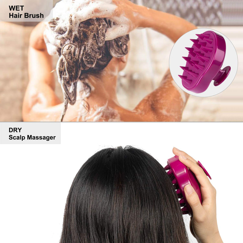 HEETA Hair Scalp Massager Shampoo Brush 2 Pack, Soft Silicone Bristles to Remove Dandruff, Waterproof Hair Scrubber for Both Wet Dry Hair, Suitable for Men & Women (Black & Purple) Black & Purple - BeesActive Australia