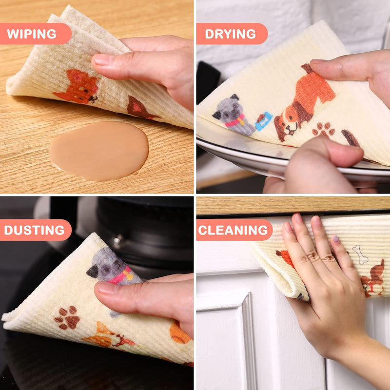Patelai 6 Pieces Mixed Dog Swedish Cleaning Dishcloths Cloths Absorbent and Fast Drying Kitchen Dish Towels Dogs Cleaning Wipes for Kitchen Bathroom Office Wedding Housewarming, 6 Designs - BeesActive Australia