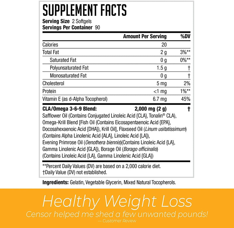 Censor NDS Nutrition Fat Loss and Body Toner with CLA, Fish Oil, Safflower and Omega 3-6-9 Blend - Dietary Supplement for Improved Energy and Health (90 Softgels) 90 Count - BeesActive Australia